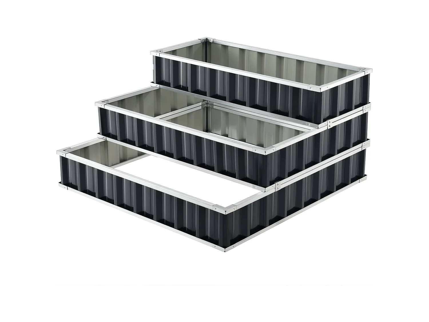 Orto quadrato a 3 livelli in acciaio zincato 118 x 118 x 60 cm antracite 03_0007198