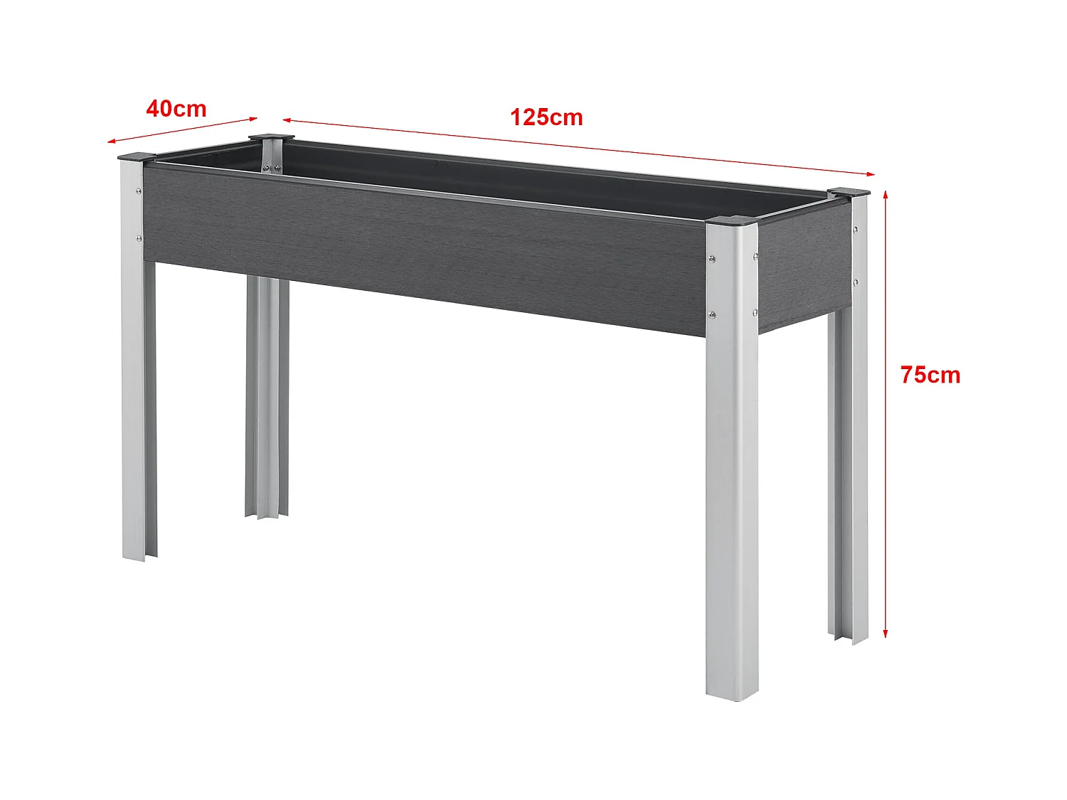 Horta elevada com fundo de malha 125 x 40 x 75 cm cinza escuro 03_0007193