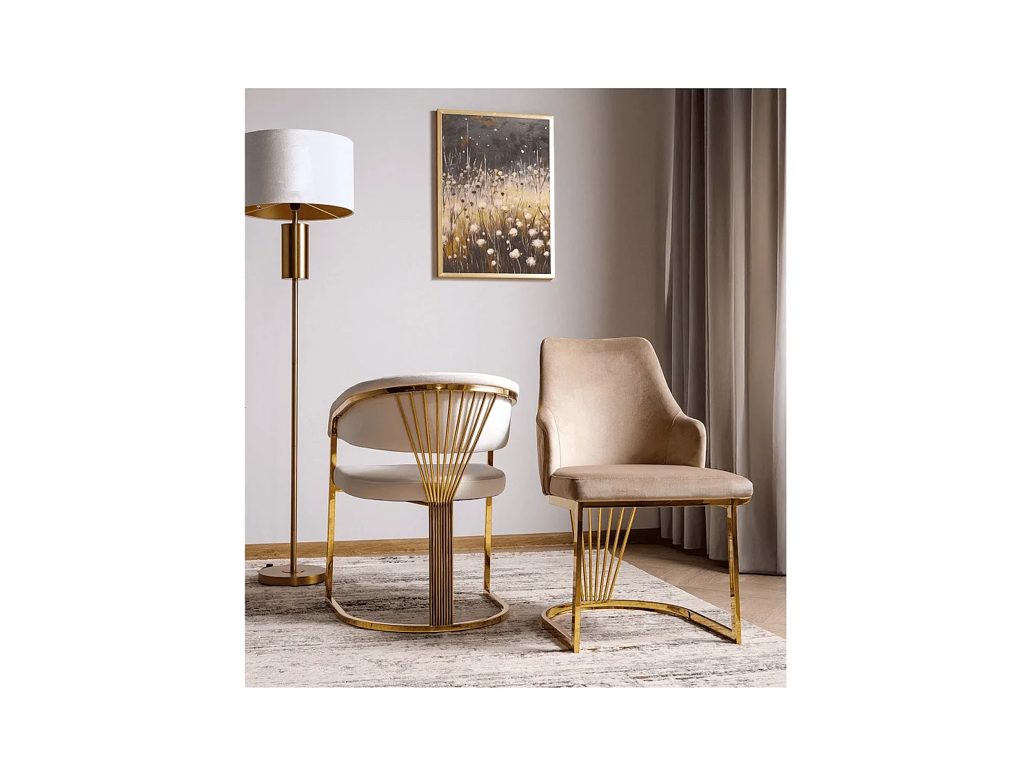 Stuhl Alure/Samtstoff&metall/Beige&Gold