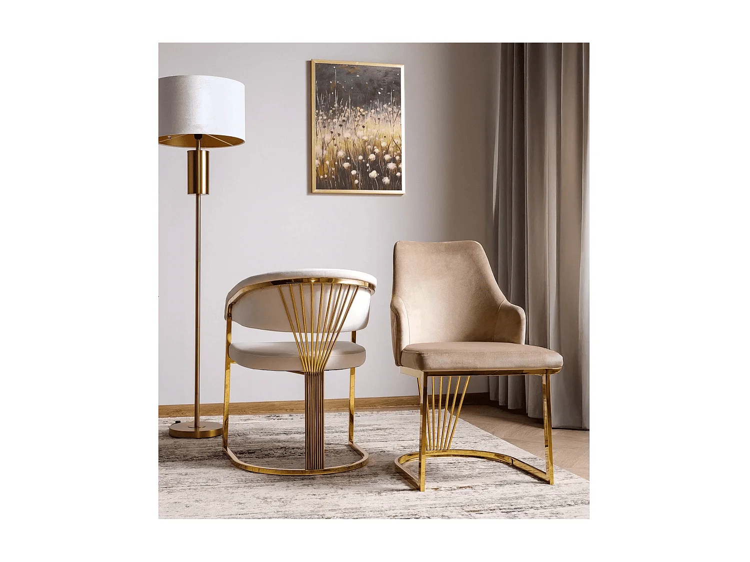 Stuhl Alure/Samtstoff&metall/Beige&Gold