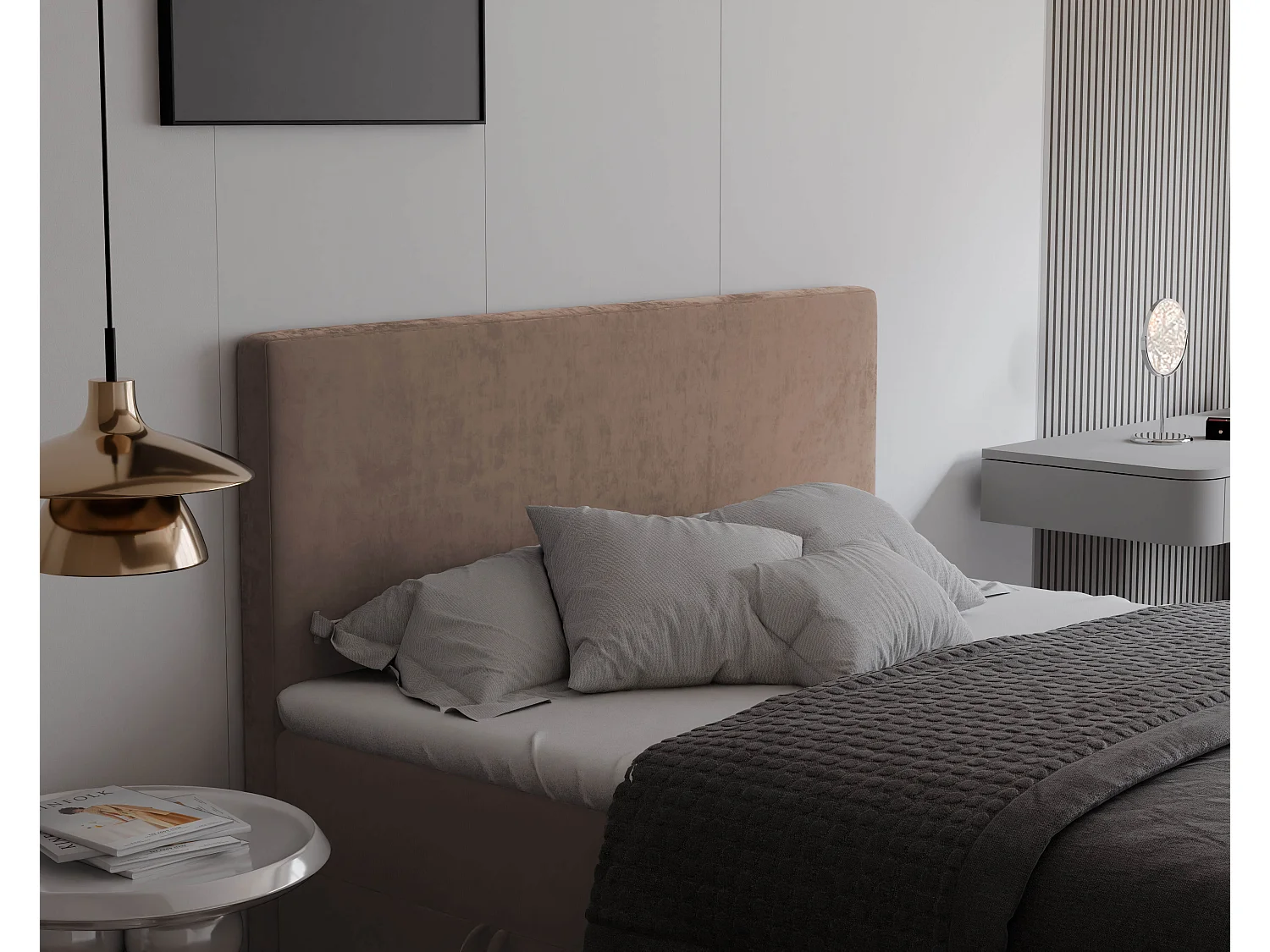 Lit continental rembourré avec surmatelas, marron - 180x200 - GIULIA