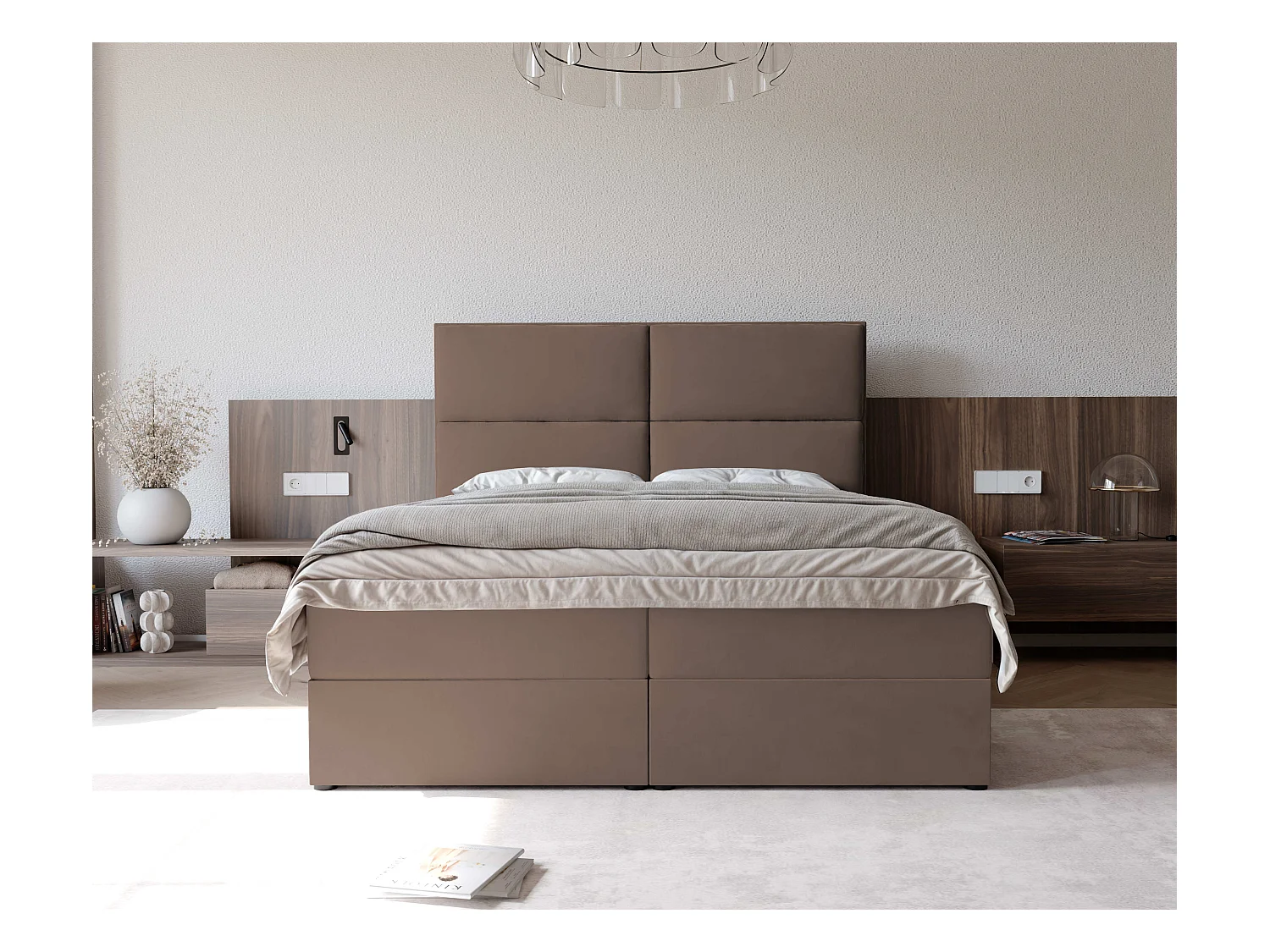 Lit continental rembourré avec surmatelas, marron - 120x200 - ORFEO