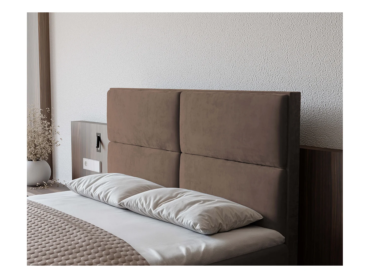 Lit continental rembourré avec surmatelas, marron - 120x200 - ORFEO