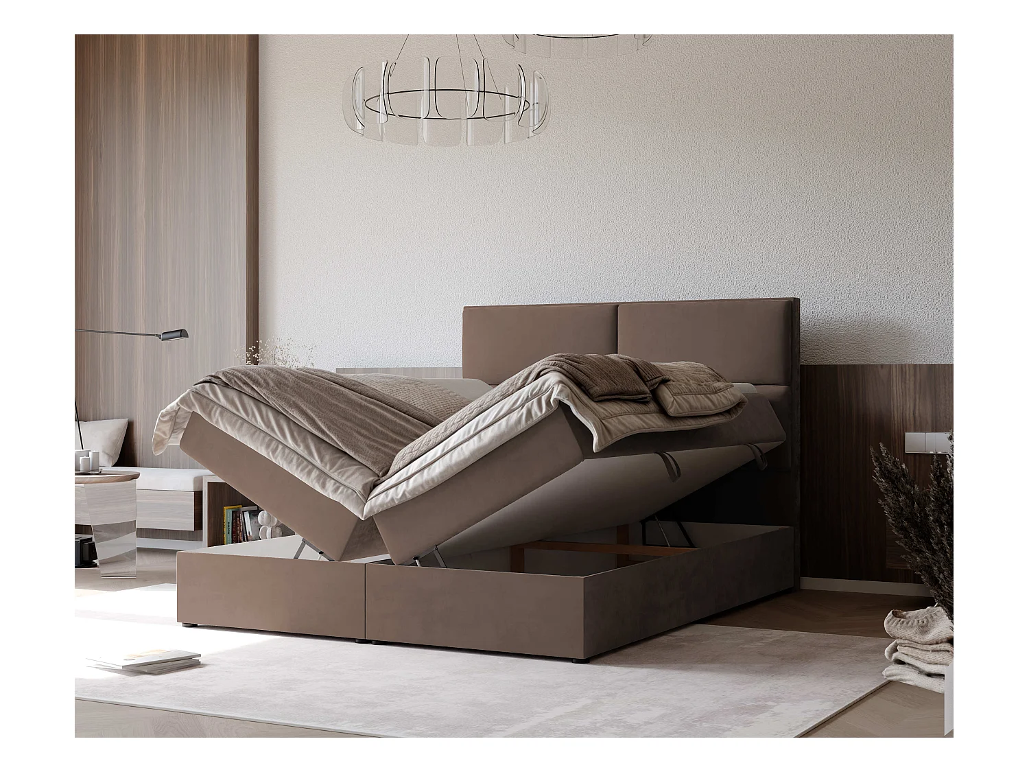 Lit continental rembourré avec surmatelas, marron - 120x200 - ORFEO