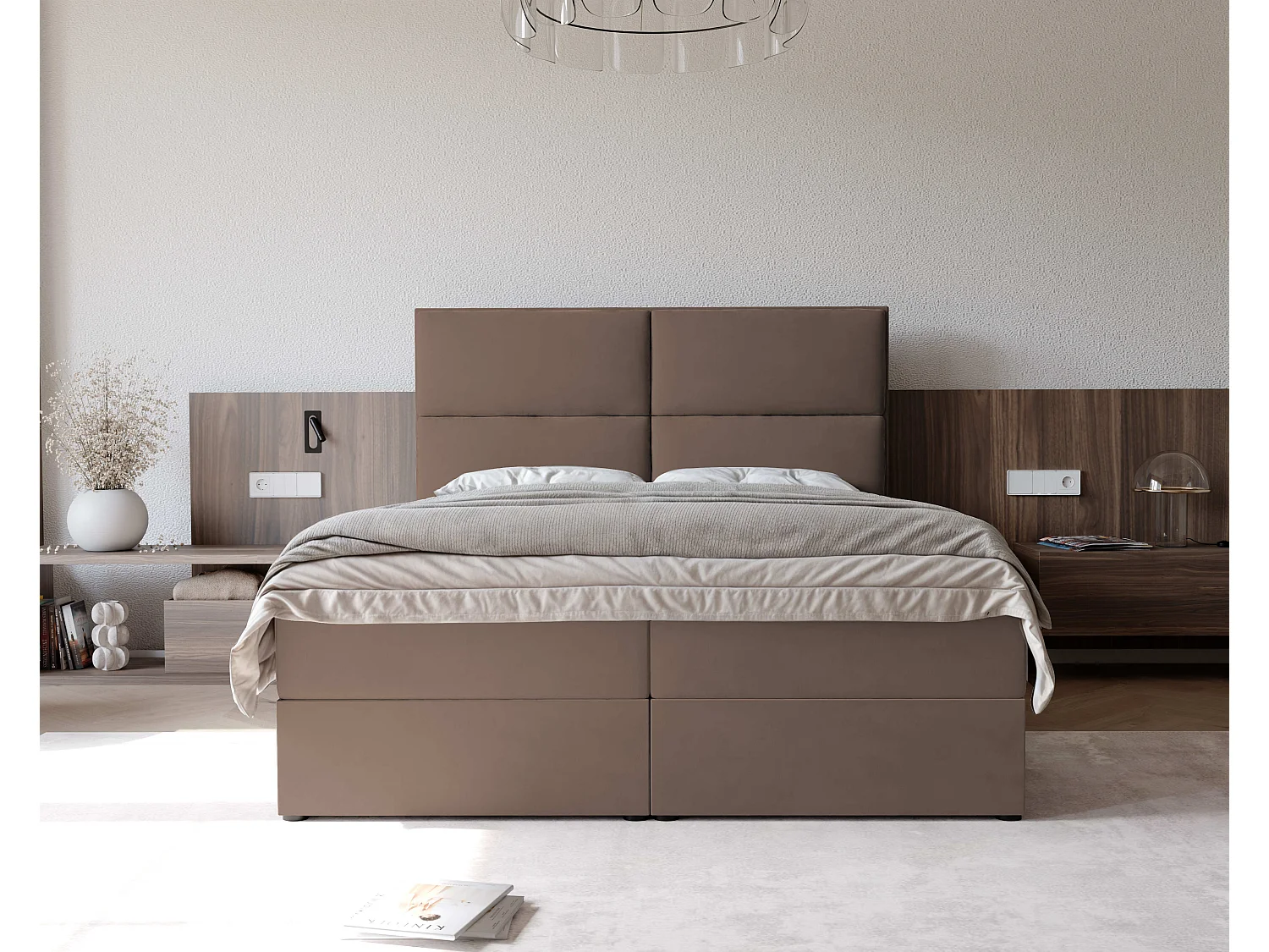 Lit continental rembourré avec surmatelas, marron - 120x200 - ORFEO