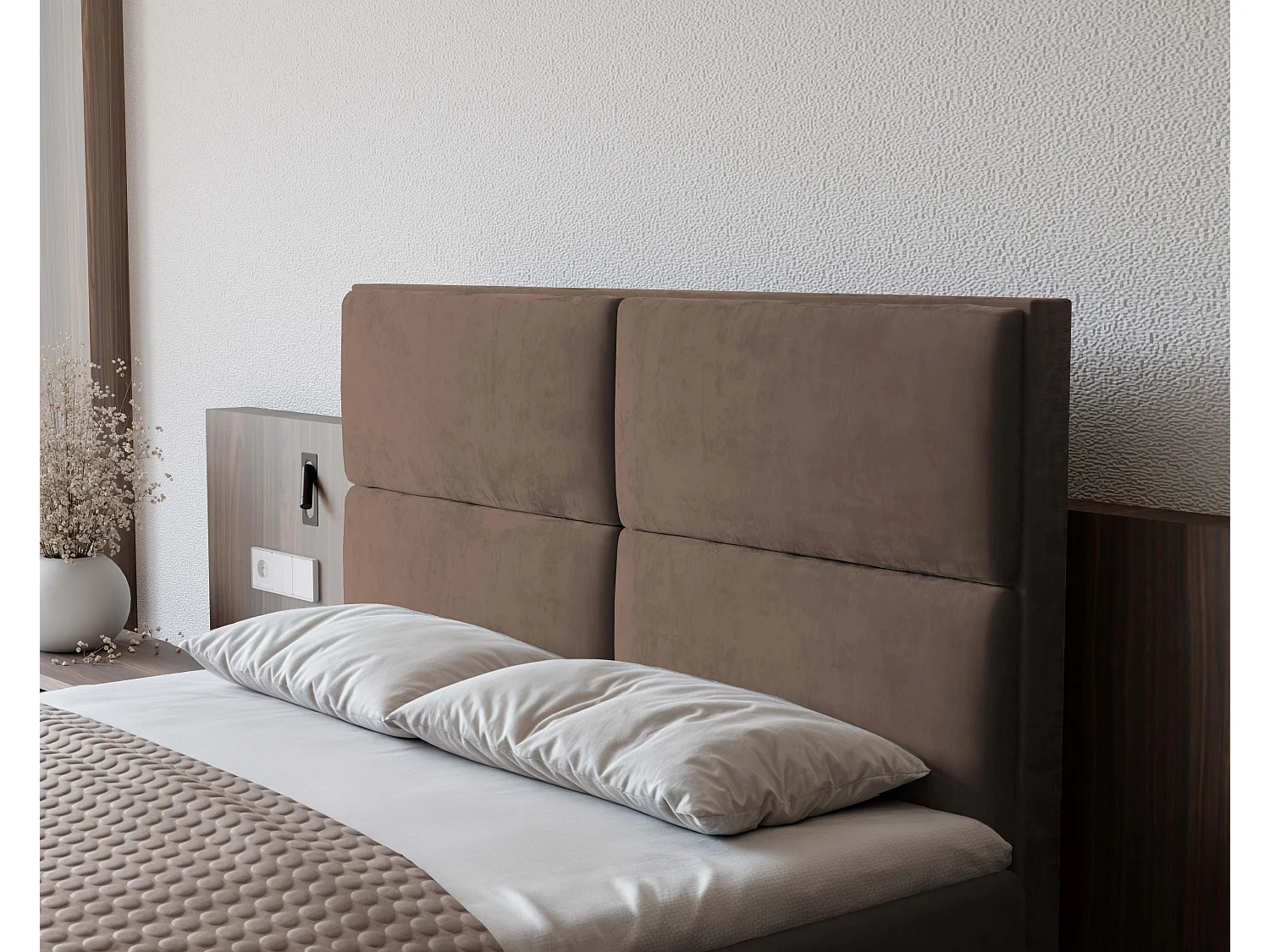 Lit continental rembourré avec surmatelas, marron - 120x200 - ORFEO