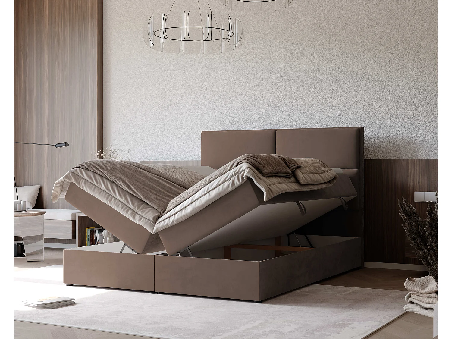 Lit continental rembourré avec surmatelas, marron - 120x200 - ORFEO