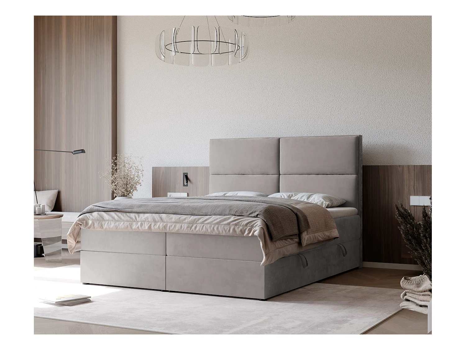 Lit continental rembourré avec surmatelas, gris - 140x200 - ORFEO