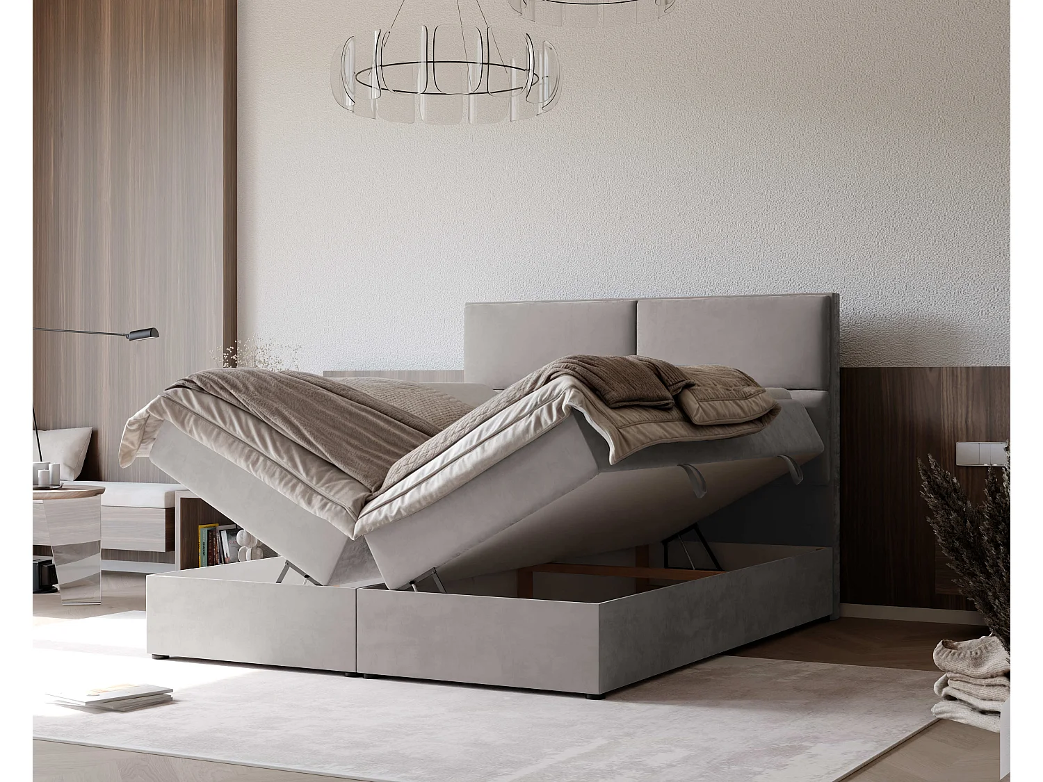 Lit continental rembourré avec surmatelas, gris - 140x200 - ORFEO