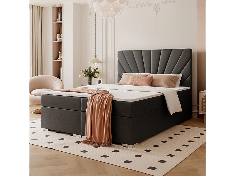 Lit continental rembourré avec surmatelas, noir  - 200x200 - OASIS