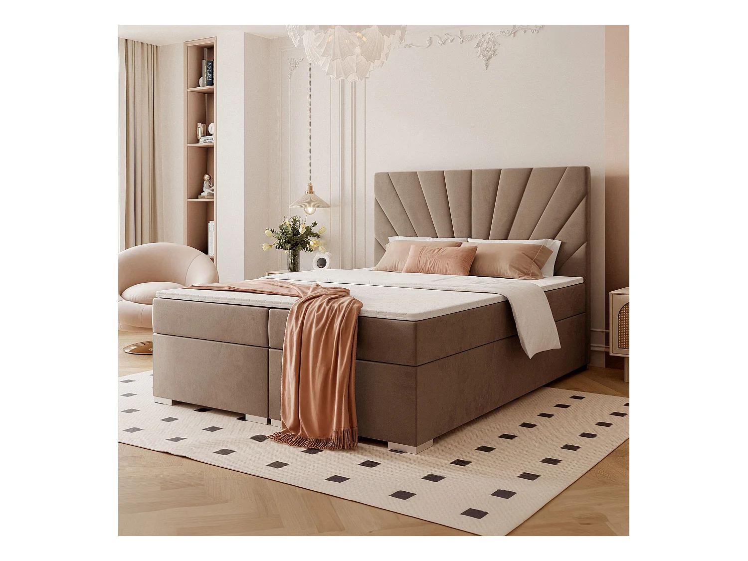 Lit continental rembourré avec surmatelas, marron - 160x200 - OASIS