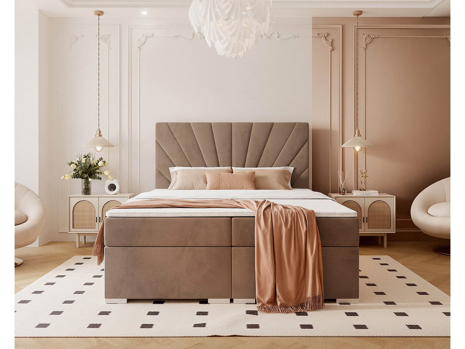 Lit continental rembourré avec surmatelas, marron - 160x200 - OASIS