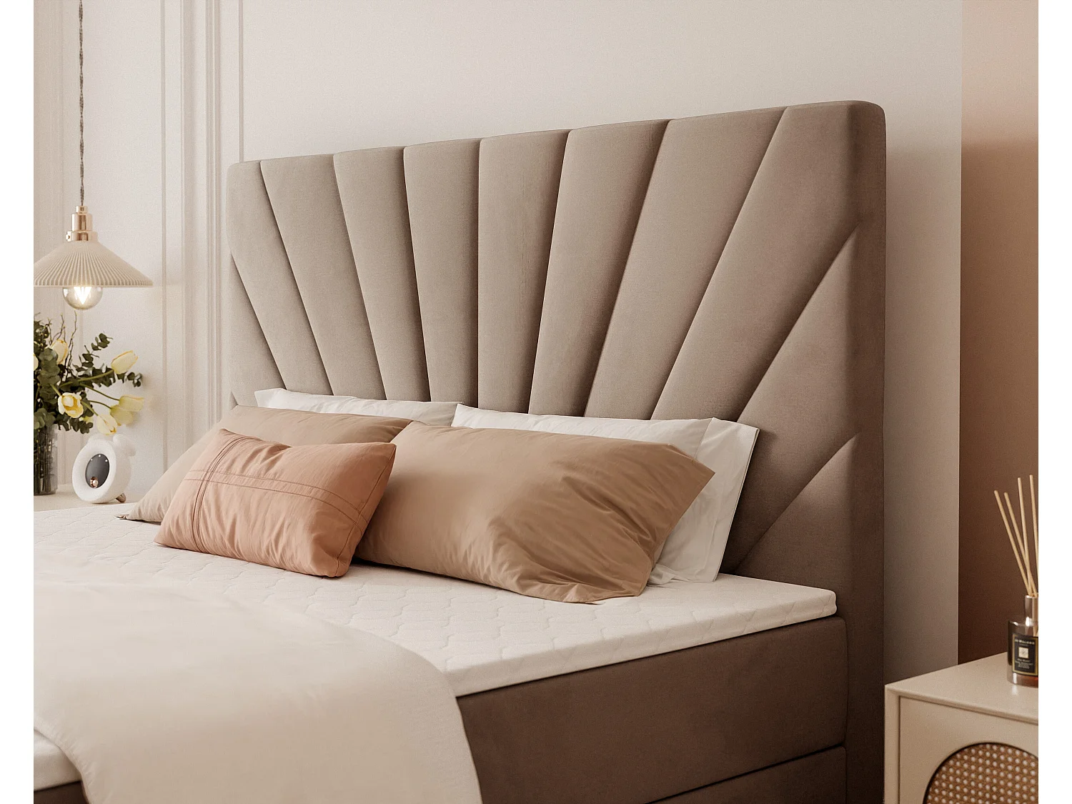 Lit continental rembourré avec surmatelas, marron - 160x200 - OASIS