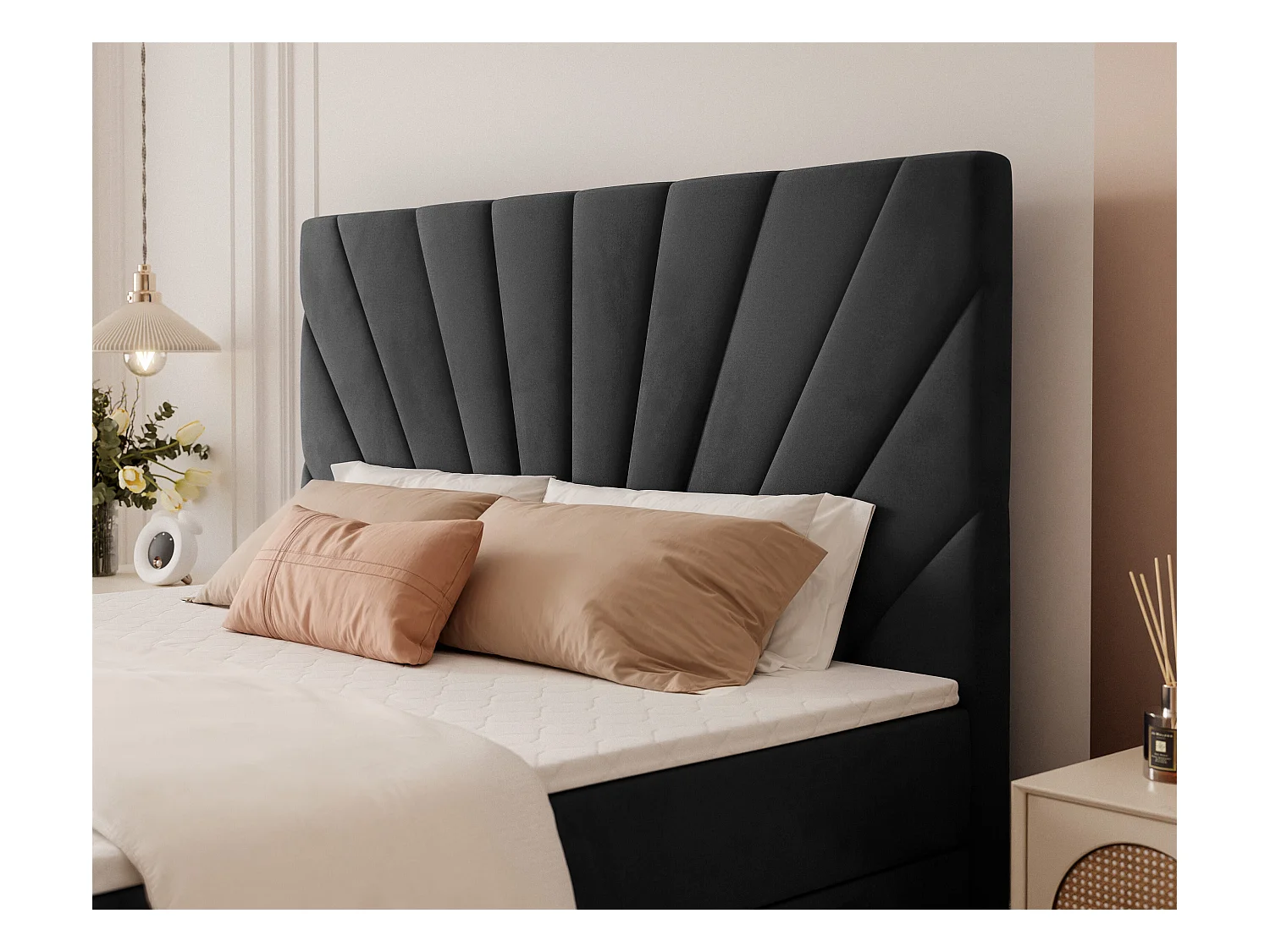 Lit continental rembourré avec surmatelas, noir - 160x200 - OASIS