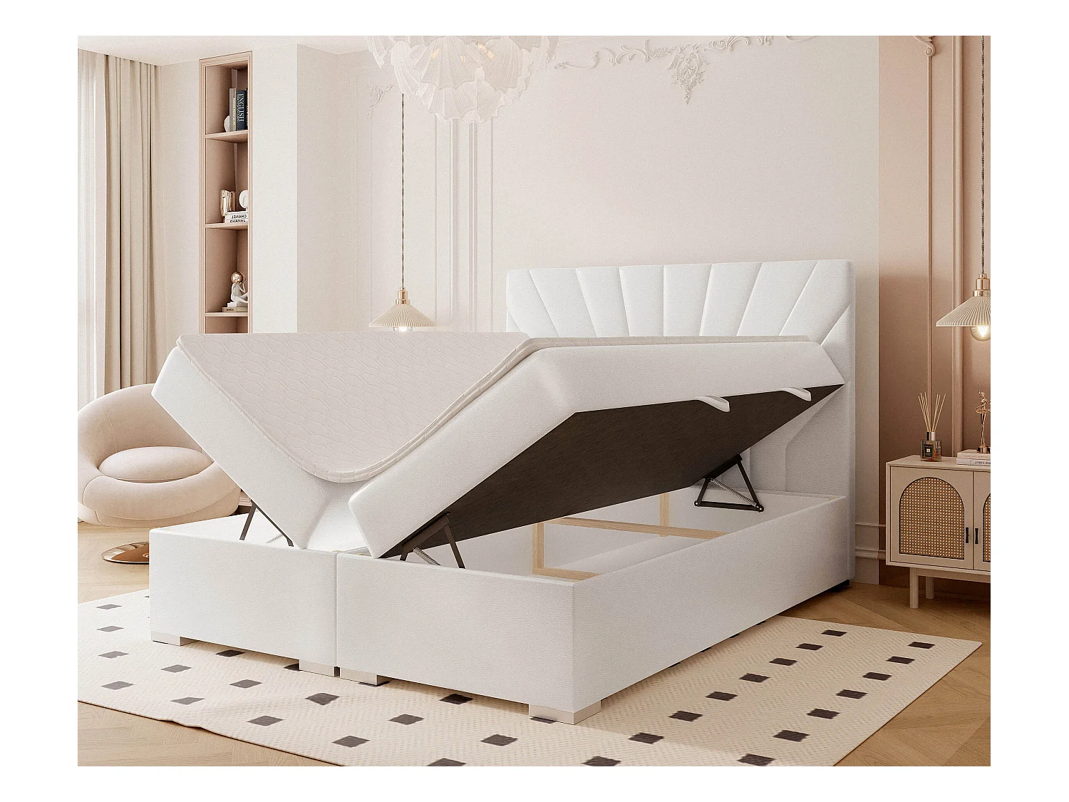 Lit continental rembourré avec surmatelas, blanc  - 140x200 - OASIS