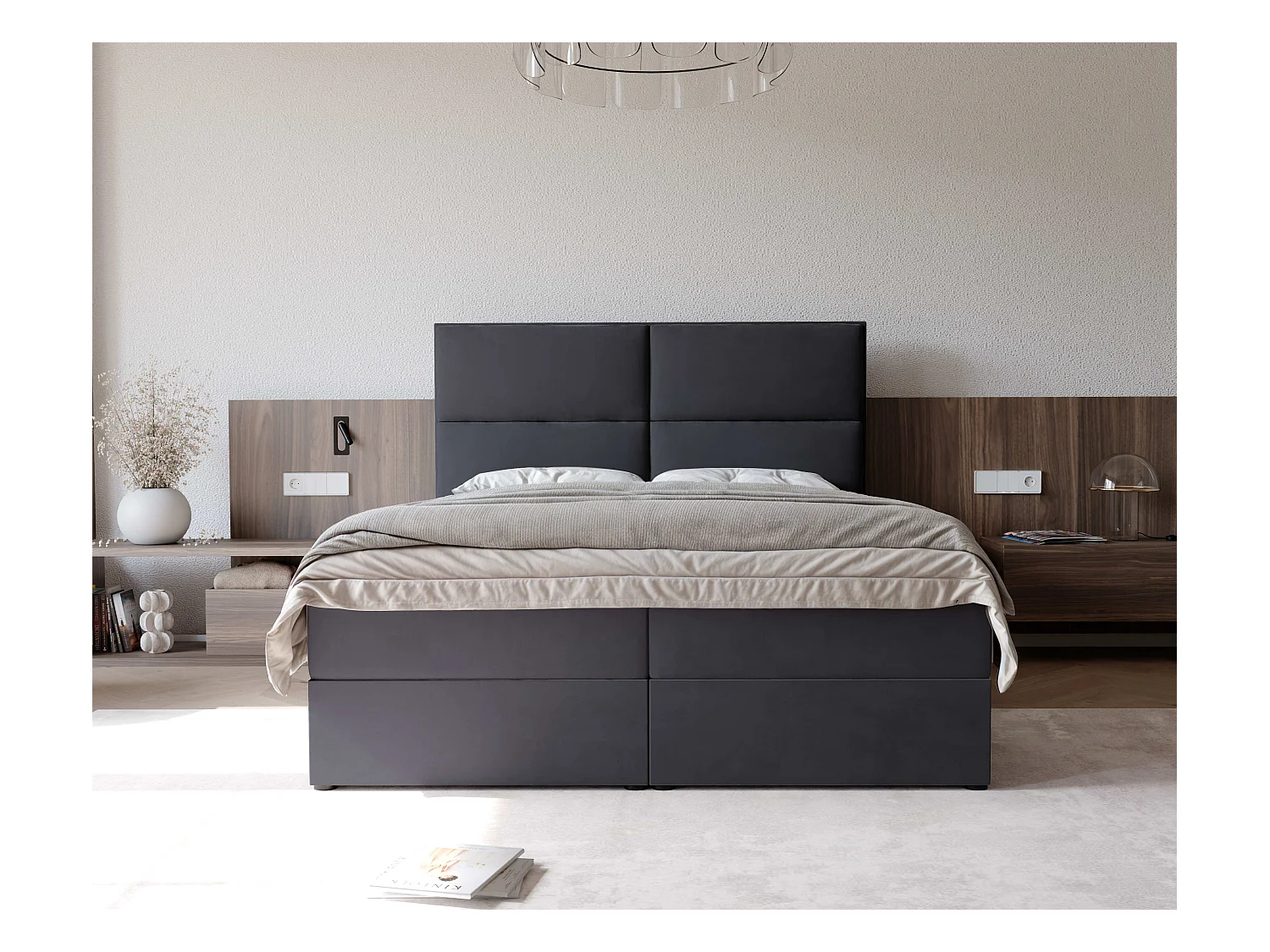 Lit continental rembourré avec surmatelas, noir - 140x200 - ORFEO