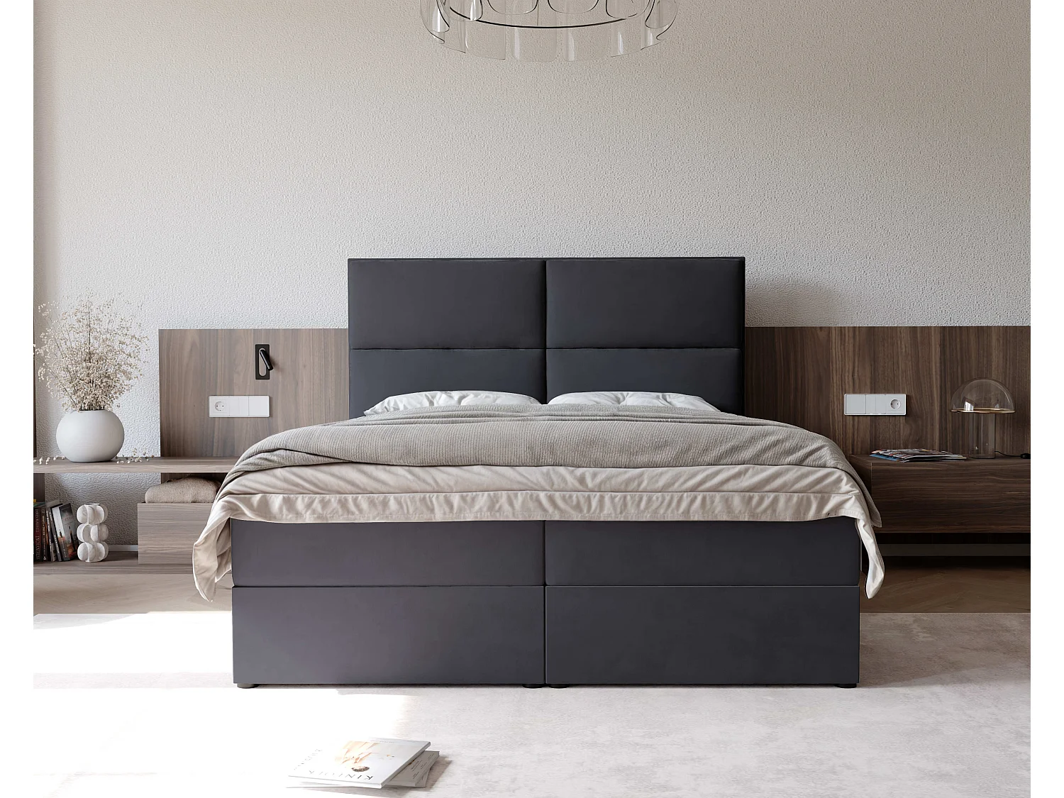 Lit continental rembourré avec surmatelas, noir - 140x200 - ORFEO