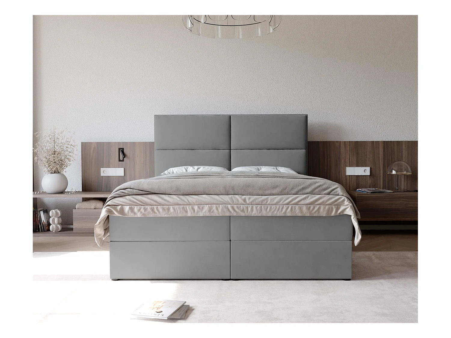 Lit continental rembourré avec surmatelas, gris clair - 120x200 - ORFEO