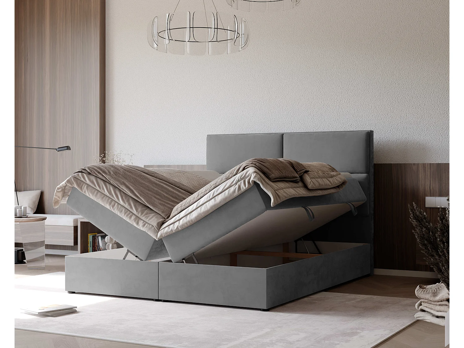 Lit continental rembourré avec surmatelas, gris clair - 120x200 - ORFEO