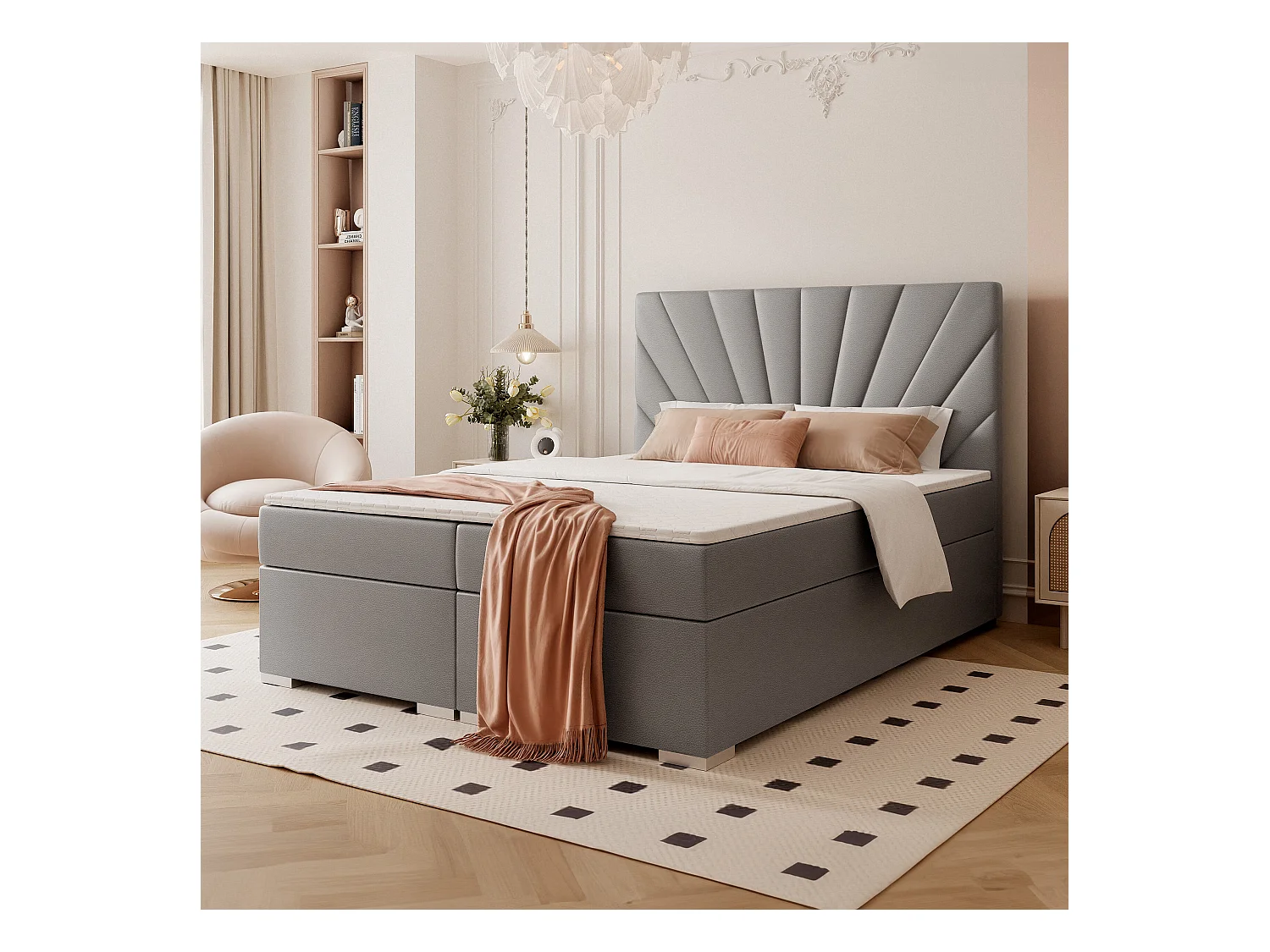 Lit continental rembourré avec surmatelas, gris  - 180x200 - OASIS