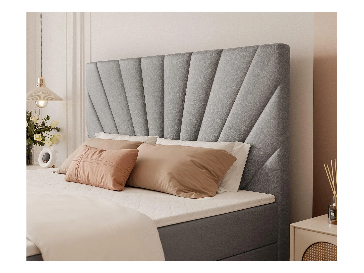 Lit continental rembourré avec surmatelas, gris  - 180x200 - OASIS