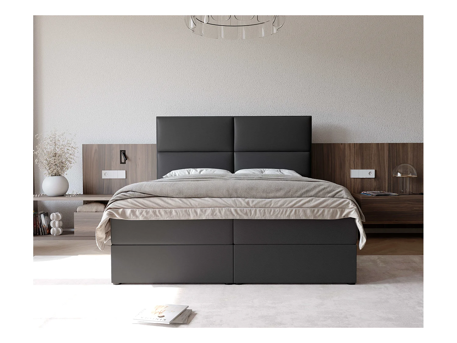 Lit continental rembourré avec surmatelas, noir  - 120x200 - ORFEO