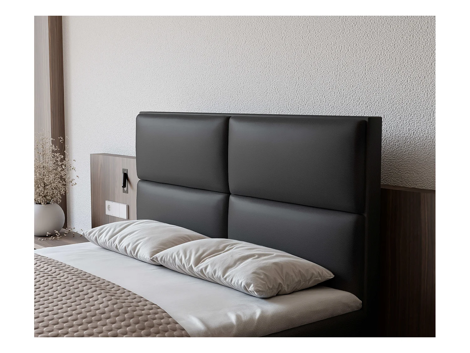 Lit continental rembourré avec surmatelas, noir  - 120x200 - ORFEO