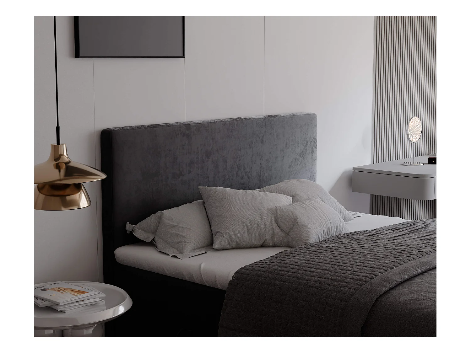 Lit continental rembourré avec surmatelas, gris anthracite - 160x200 - GIULIA