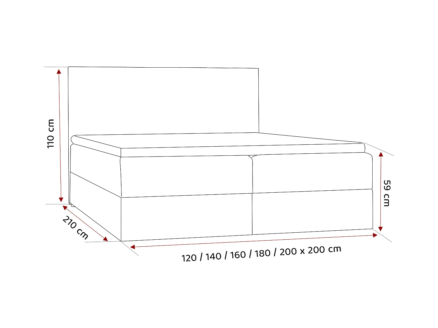 Lit continental rembourré avec surmatelas, gris anthracite - 160x200 - GIULIA