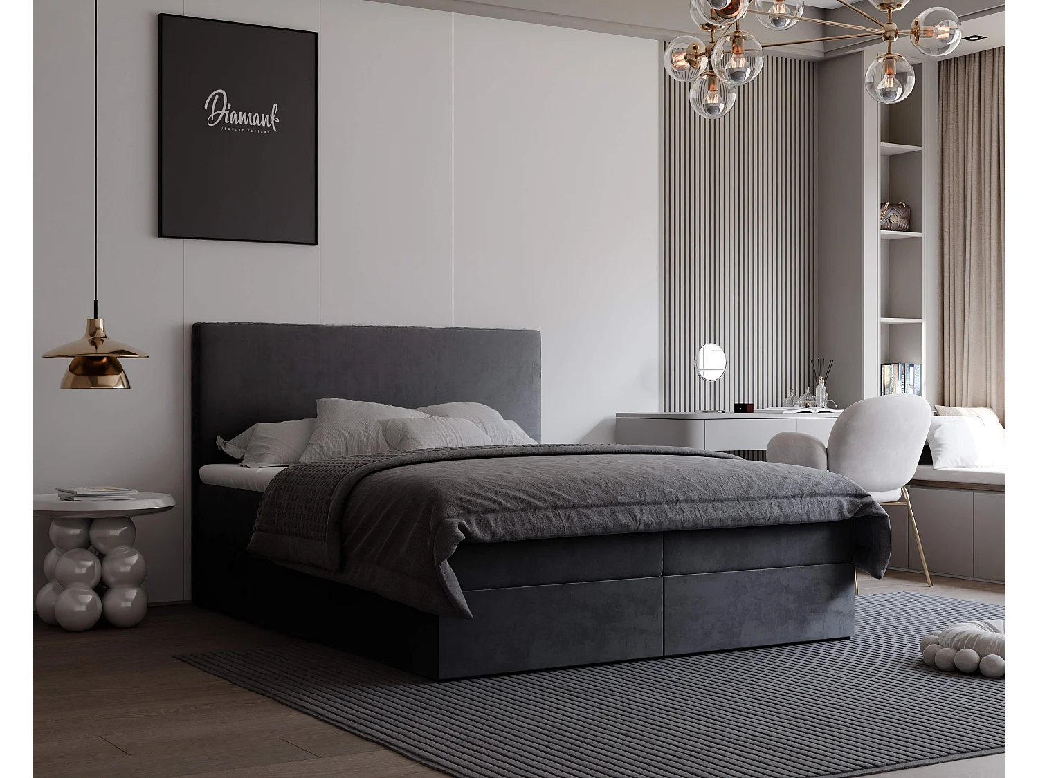 Lit continental rembourré avec surmatelas, gris anthracite - 160x200 - GIULIA