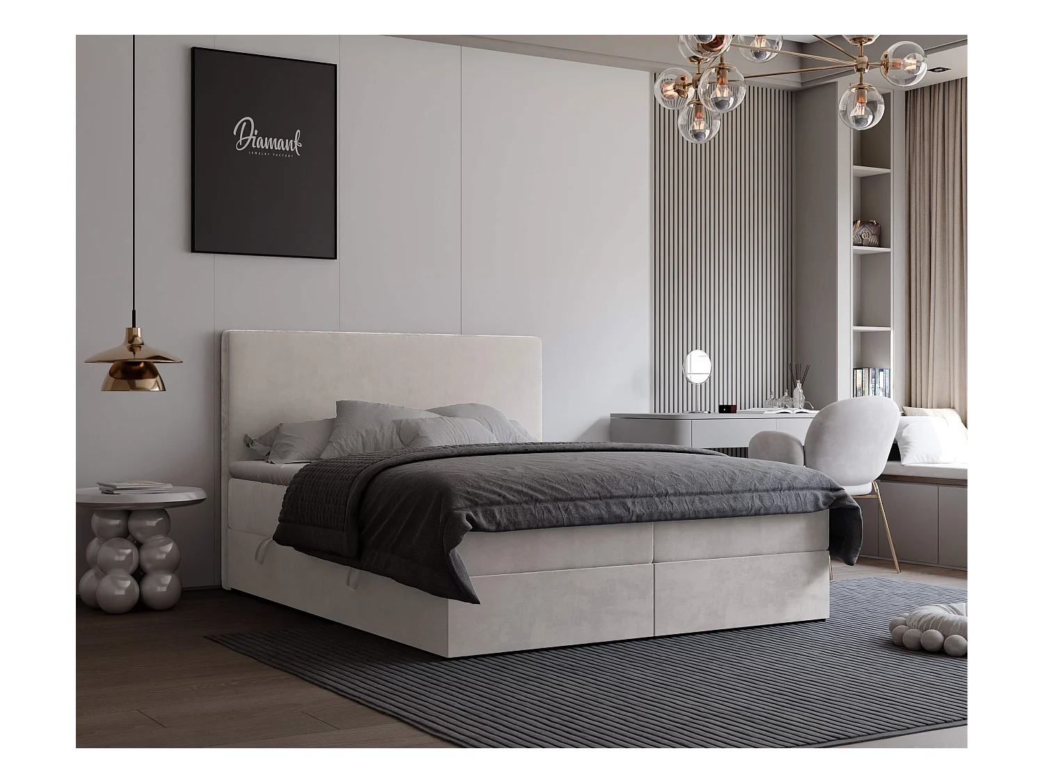 Lit continental rembourré avec surmatelas, beige - 140x200 - GIULIA