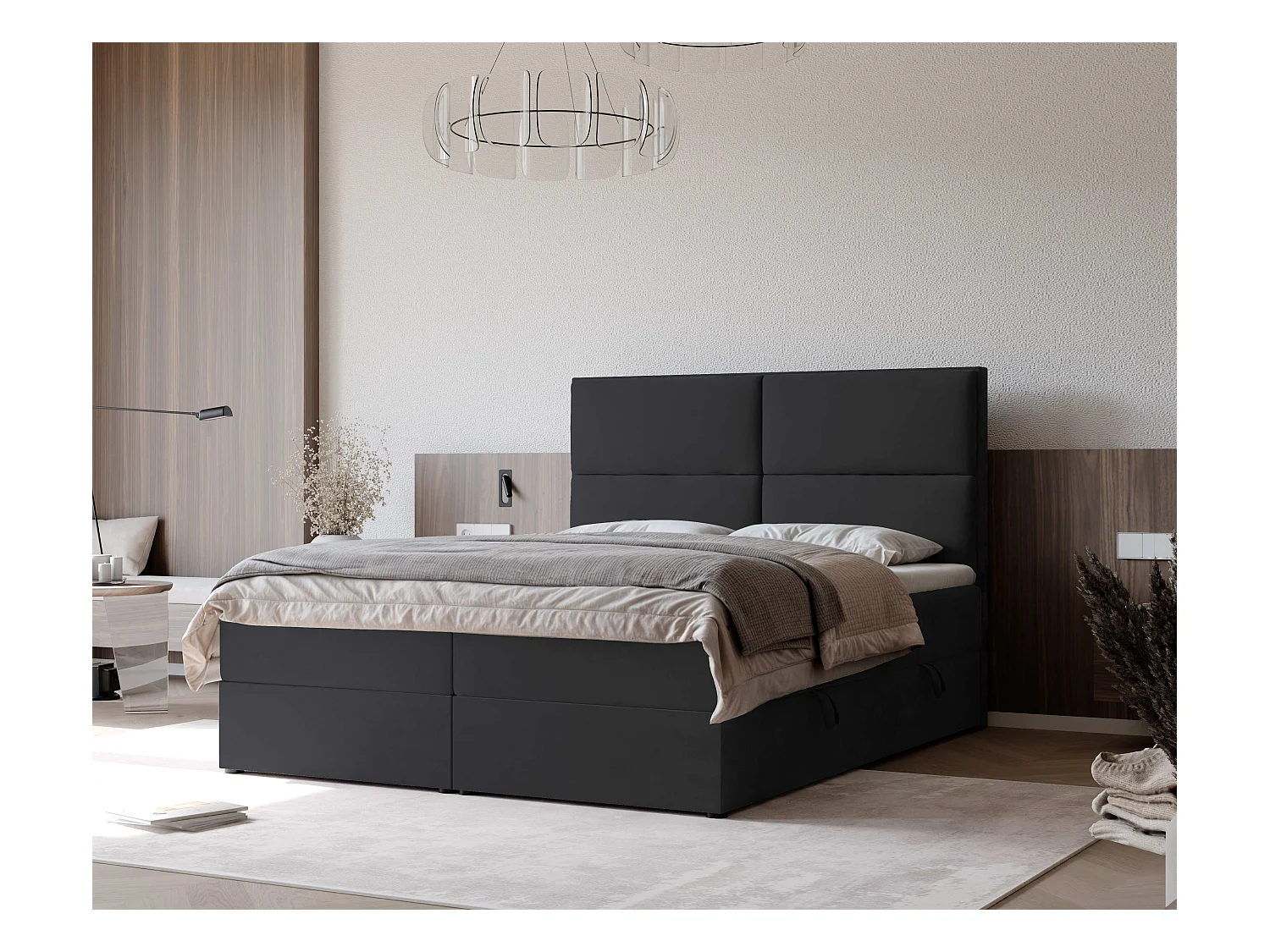 Lit continental rembourré avec surmatelas, gris anthracite - 160x200 - ORFEO