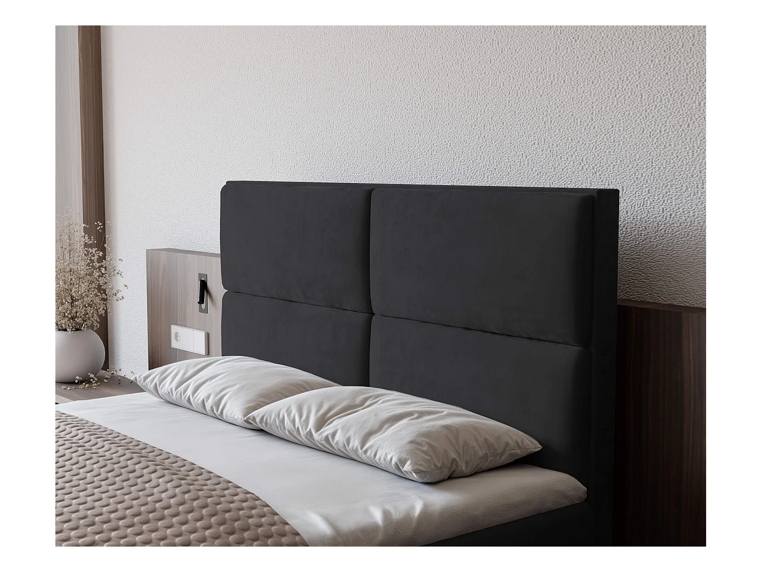 Lit continental rembourré avec surmatelas, gris anthracite - 160x200 - ORFEO