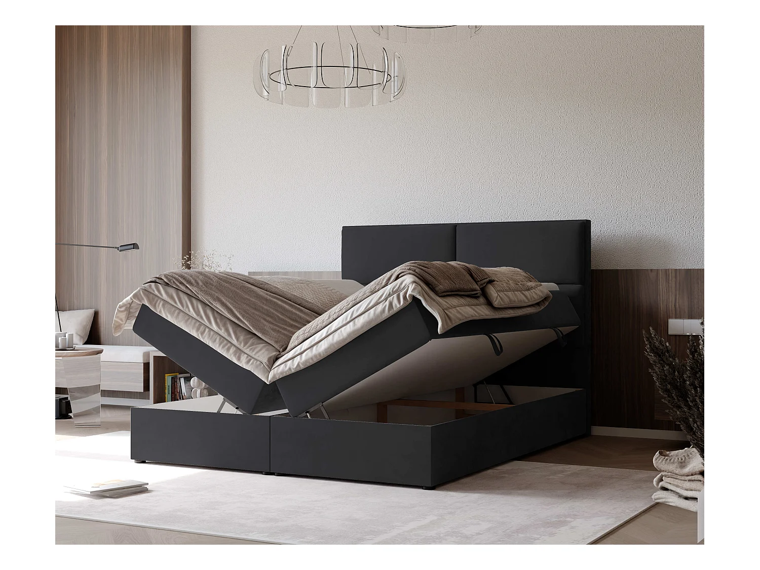 Lit continental rembourré avec surmatelas, gris anthracite - 160x200 - ORFEO