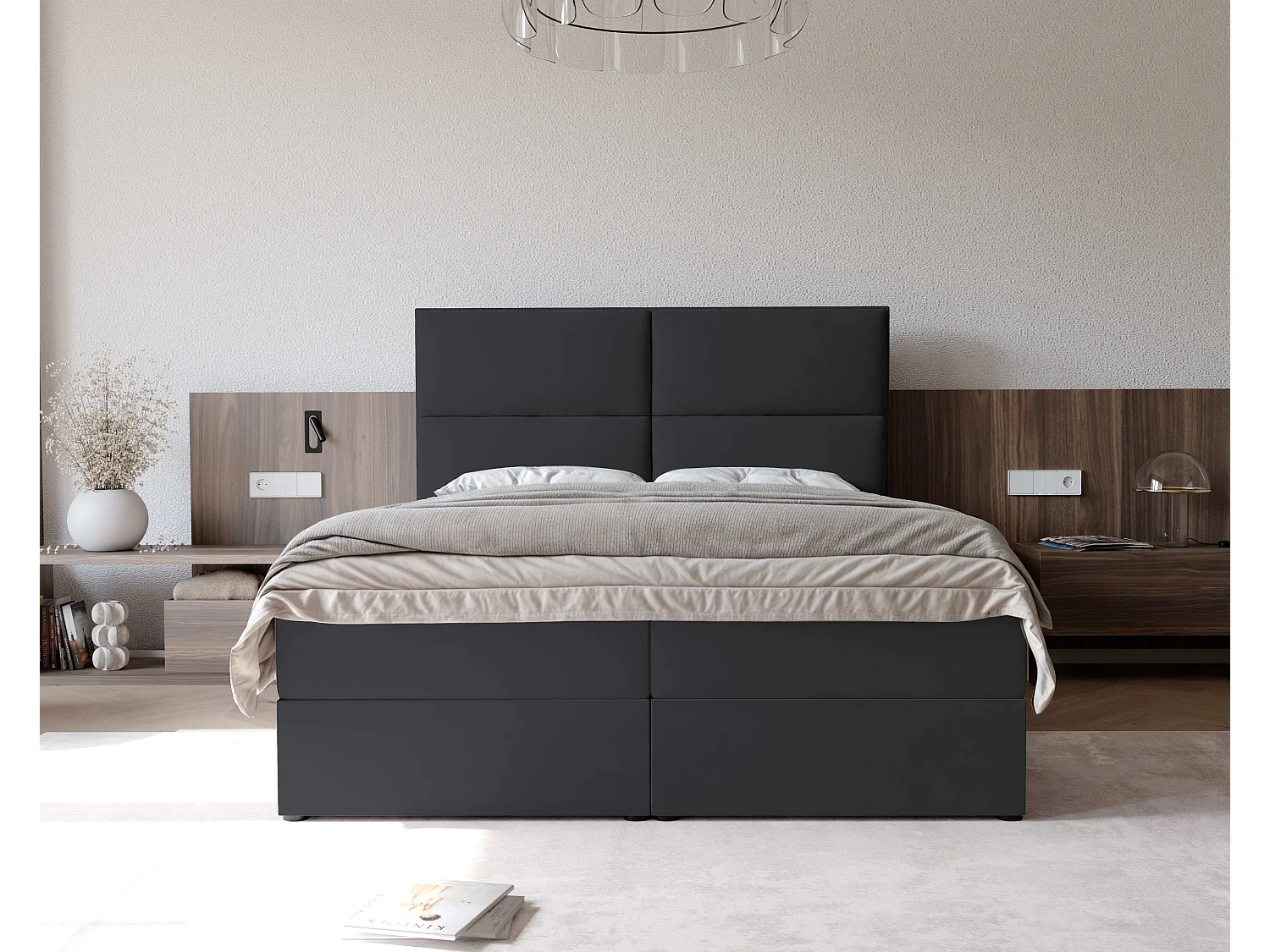 Lit continental rembourré avec surmatelas, gris anthracite - 160x200 - ORFEO