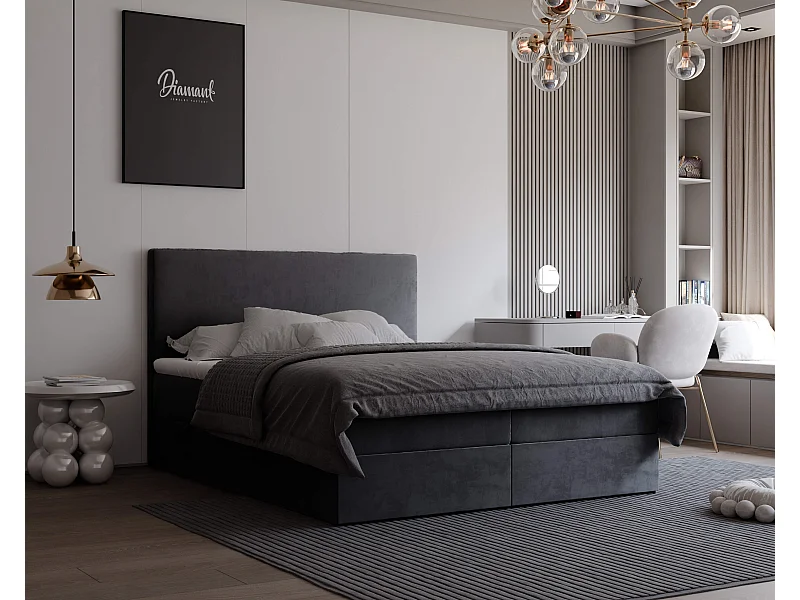 Lit continental rembourré avec surmatelas, gris anthracite - 120x200 - GIULIA