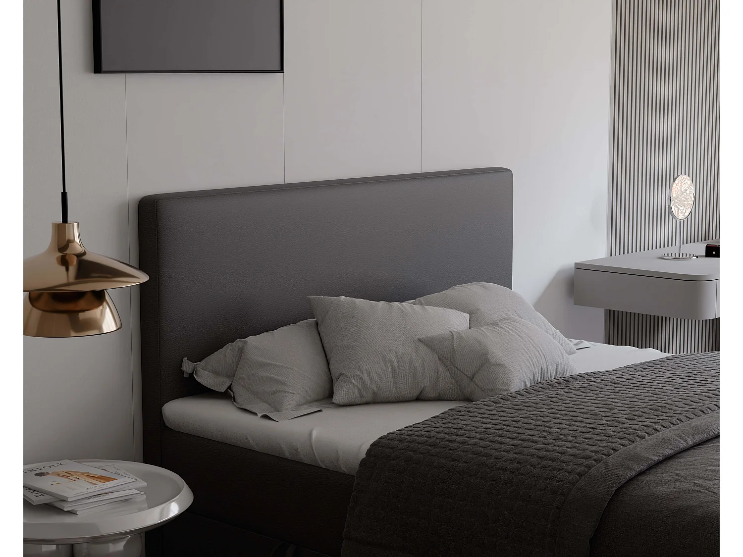 Lit continental rembourré avec surmatelas, noir  - 140x200 - GIULIA