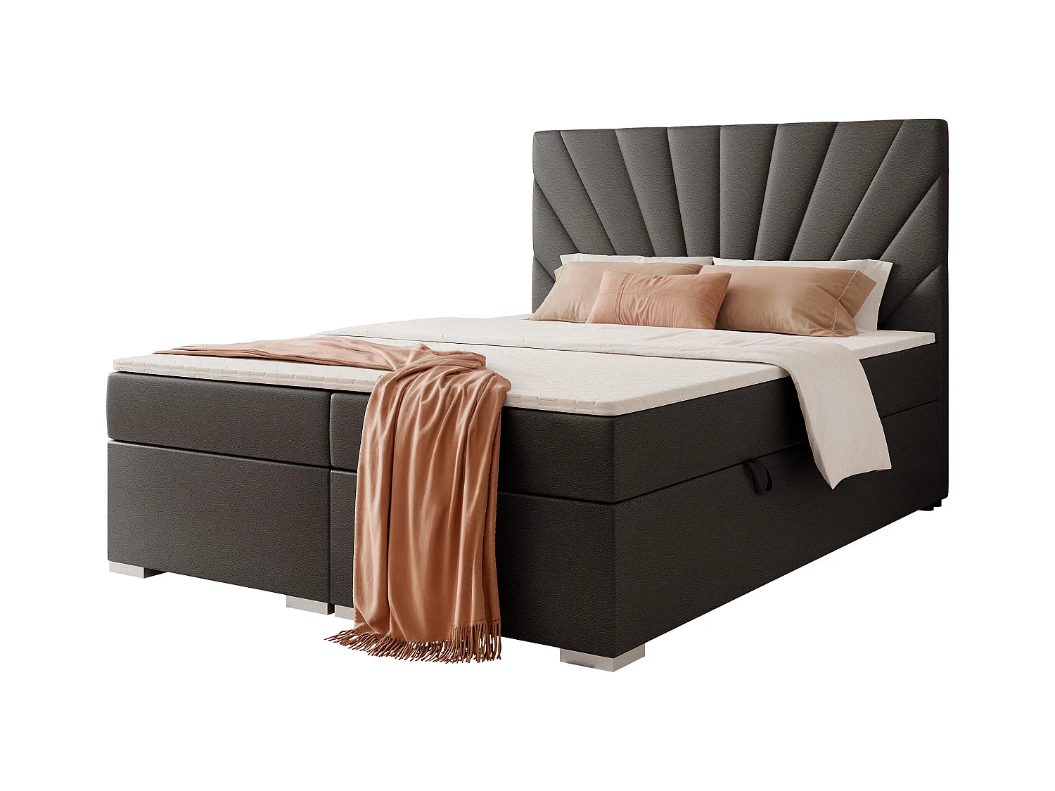 Lit continental rembourré avec surmatelas, noir  - 160x200 - OASIS