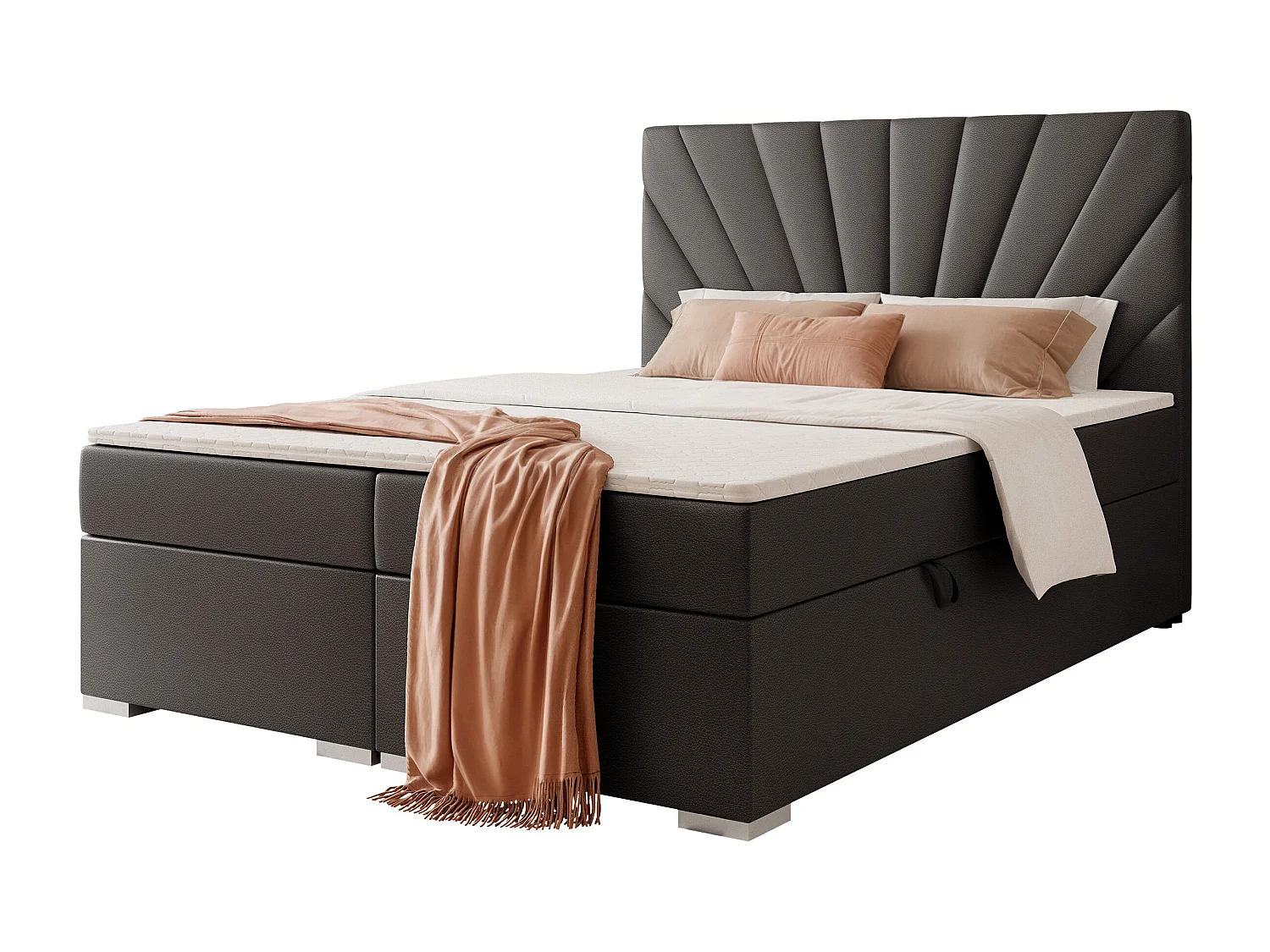 Lit continental rembourré avec surmatelas, noir  - 160x200 - OASIS