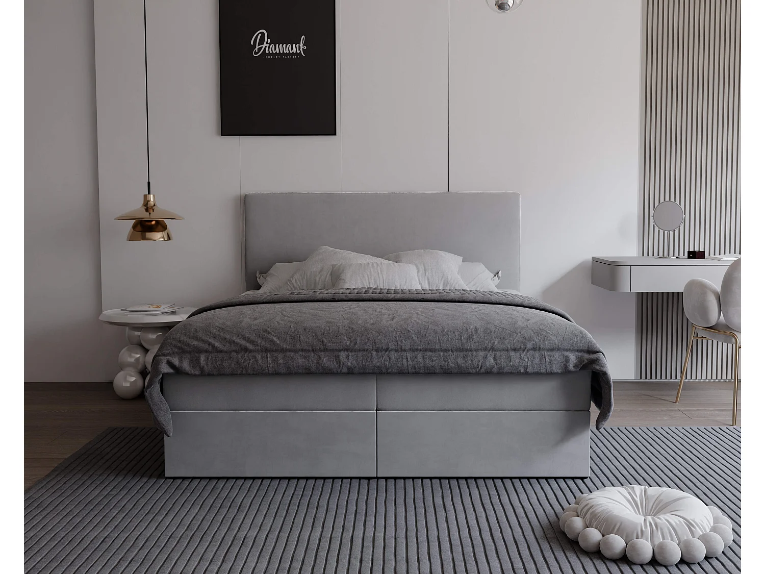 Lit continental rembourré avec surmatelas, gris clair - 120x200 - GIULIA