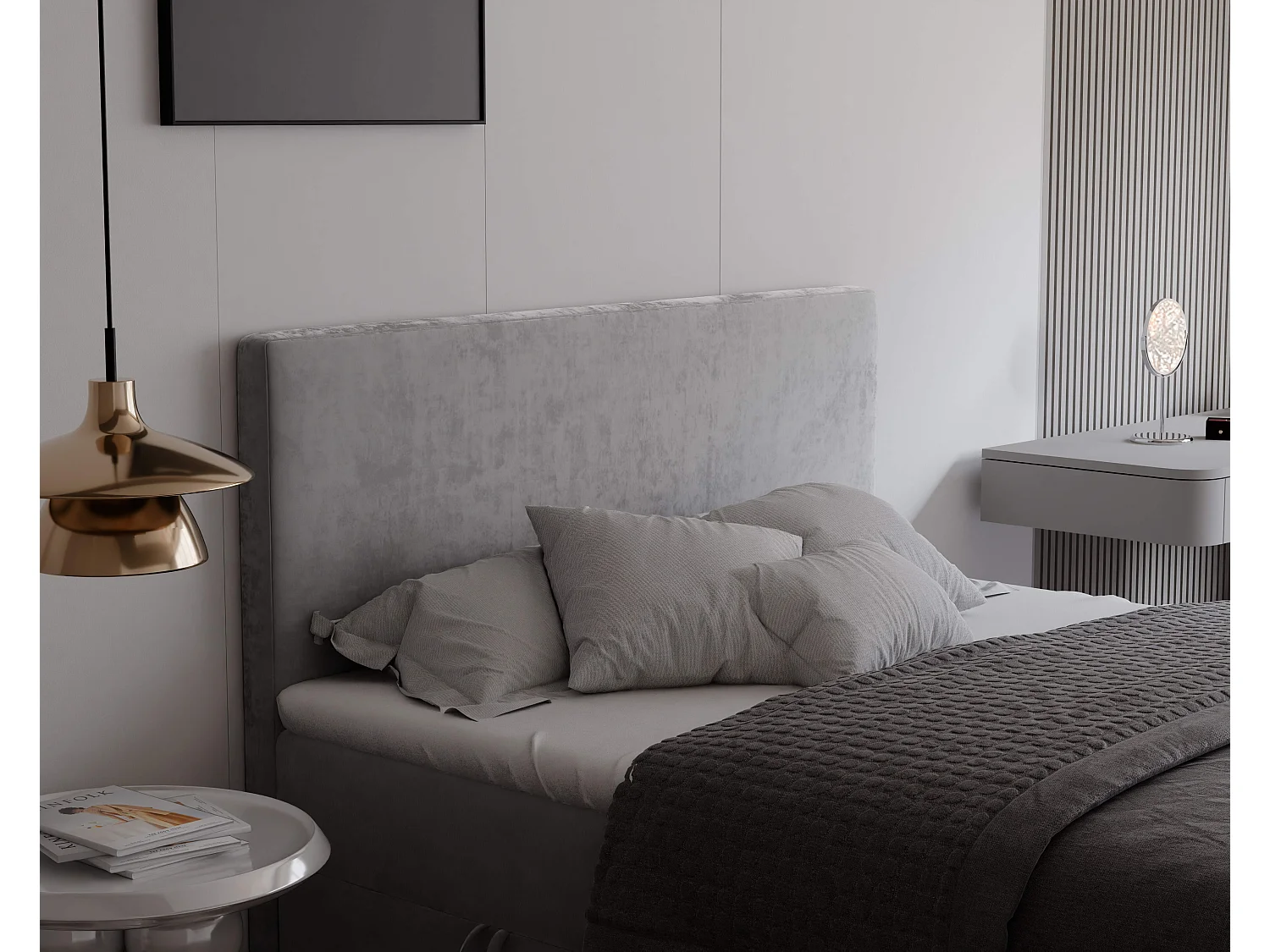 Lit continental rembourré avec surmatelas, gris clair - 120x200 - GIULIA