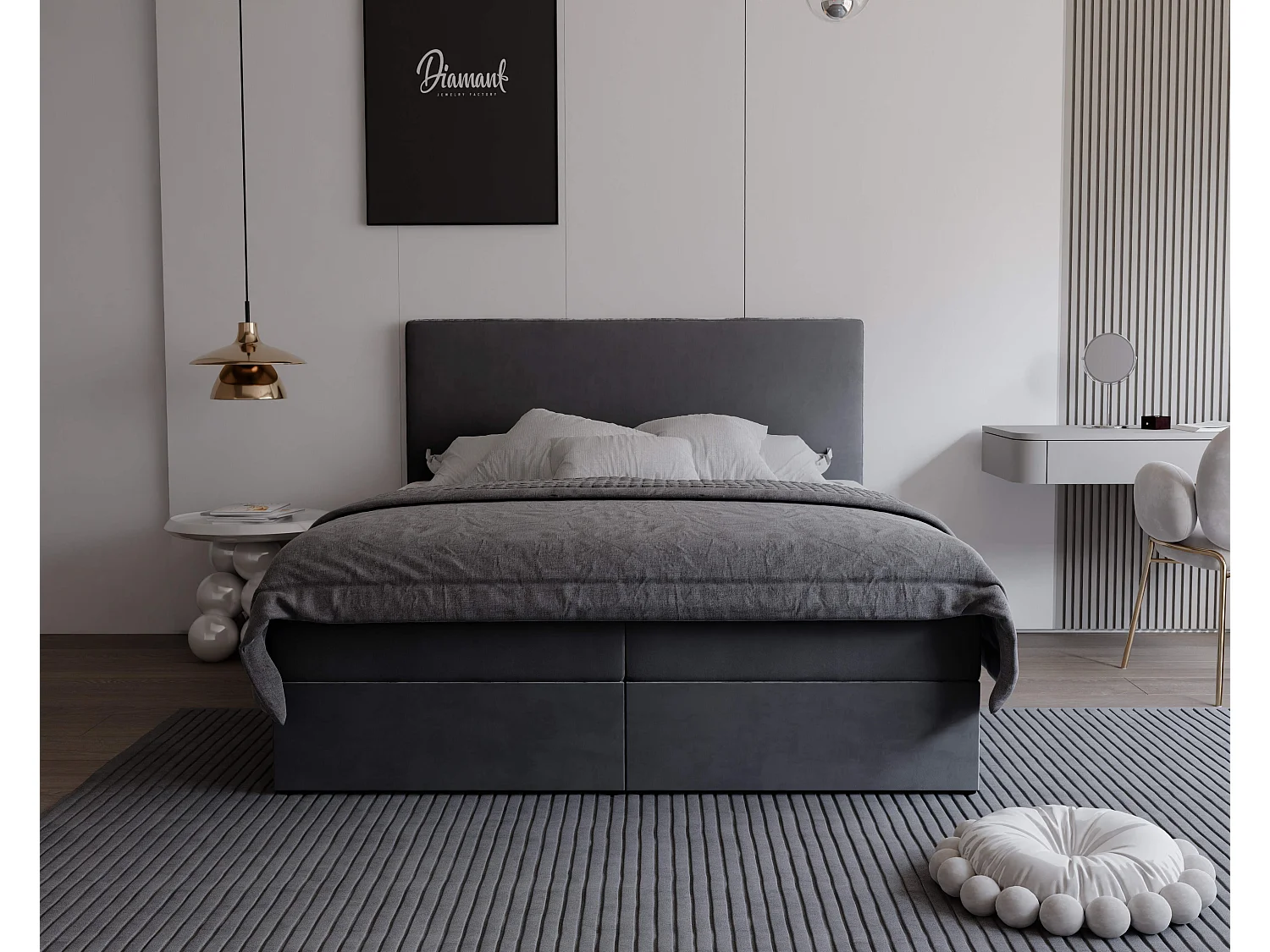 Lit continental rembourré avec surmatelas, gris anthracite - 140x200 - GIULIA