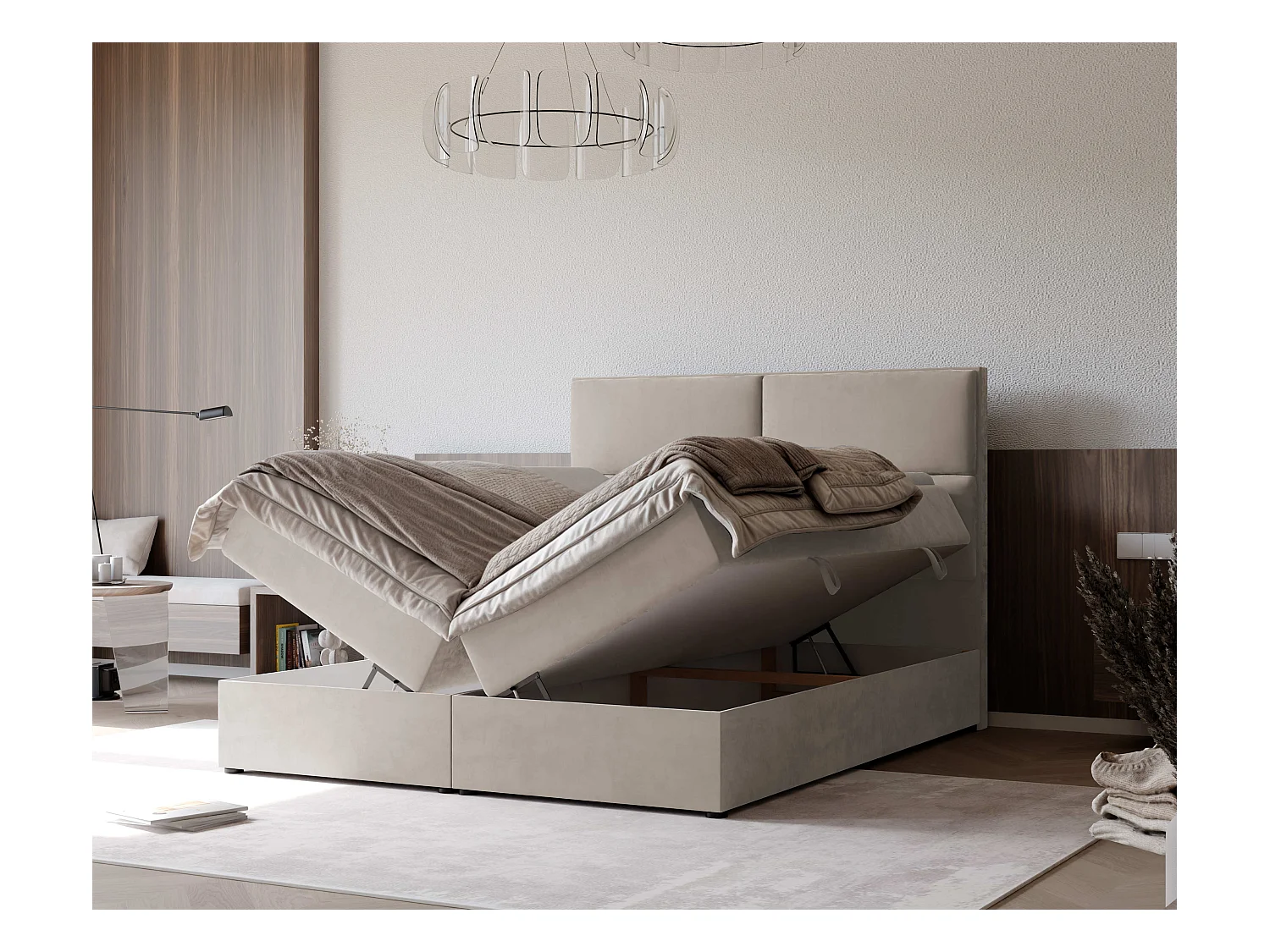 Lit continental rembourré avec surmatelas, beige - 200x200 - ORFEO