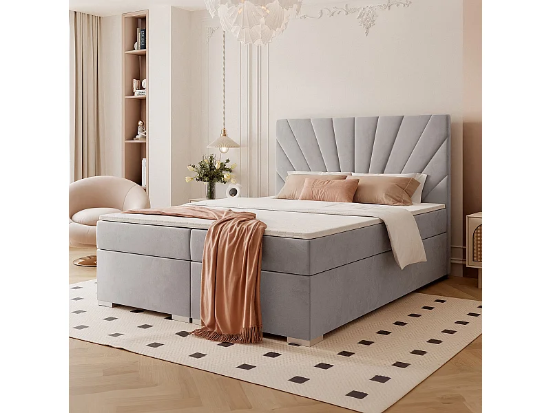 Lit continental rembourré avec surmatelas, gris - 140x200 - OASIS