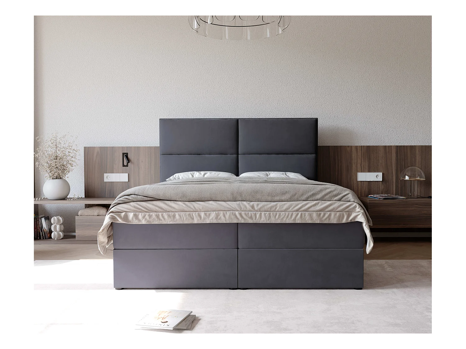 Lit continental rembourré avec surmatelas, gris anthracite - 180x200 - ORFEO