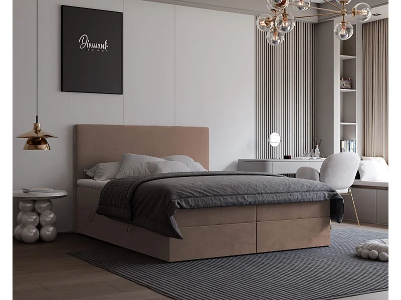 Lit continental rembourré avec surmatelas, marron - 120x200 - GIULIA