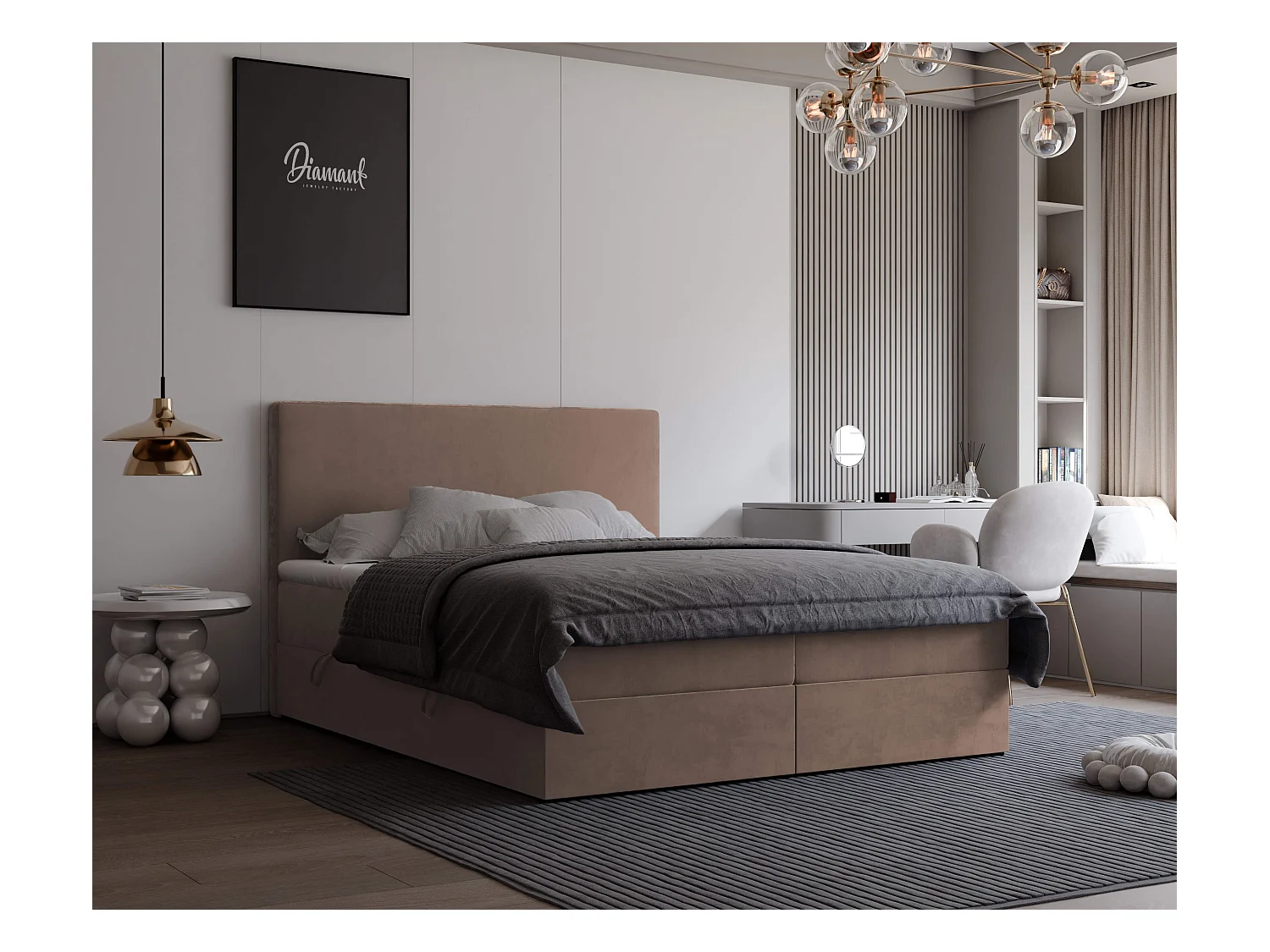 Lit continental rembourré avec surmatelas, marron - 120x200 - GIULIA