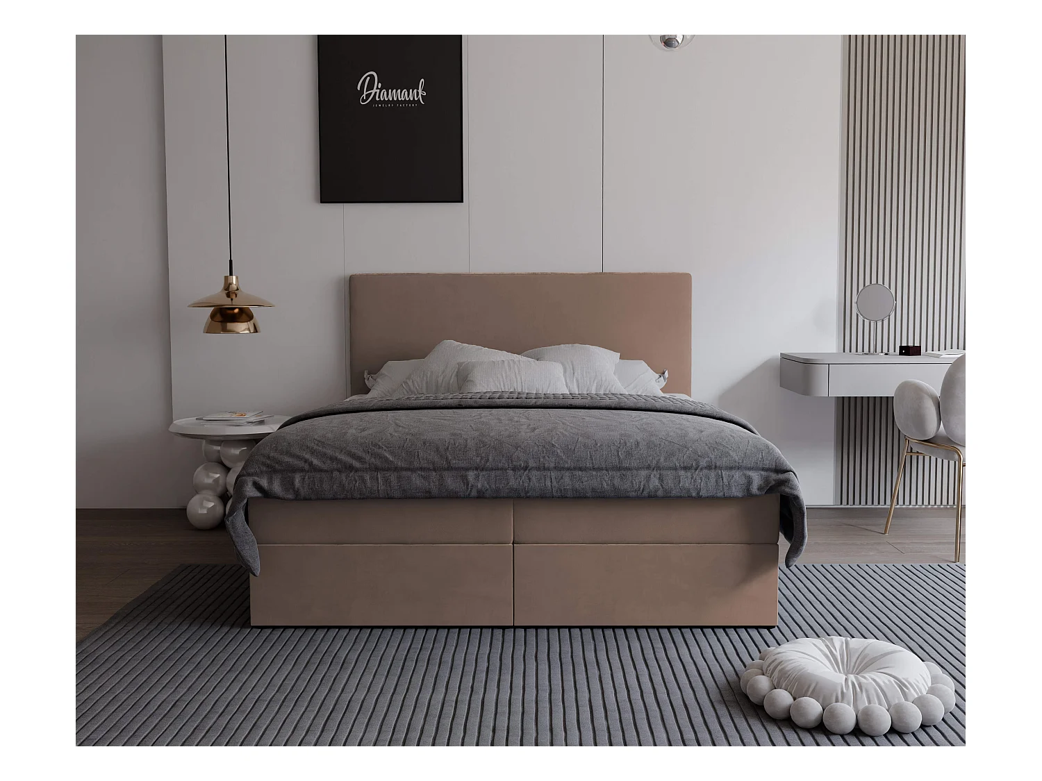 Lit continental rembourré avec surmatelas, marron - 120x200 - GIULIA