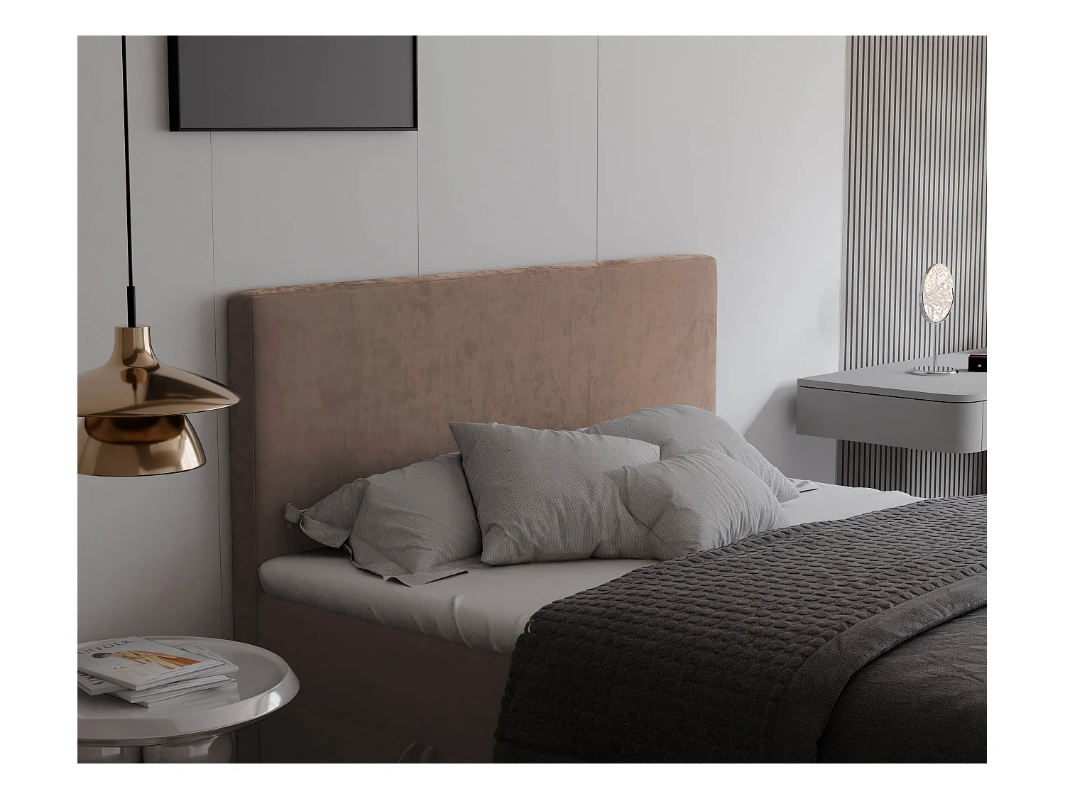 Lit continental rembourré avec surmatelas, marron - 120x200 - GIULIA