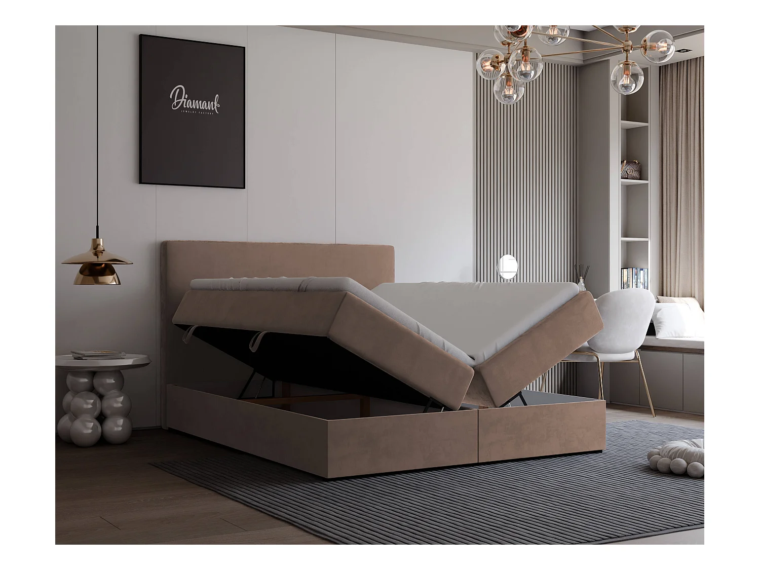 Lit continental rembourré avec surmatelas, marron - 120x200 - GIULIA